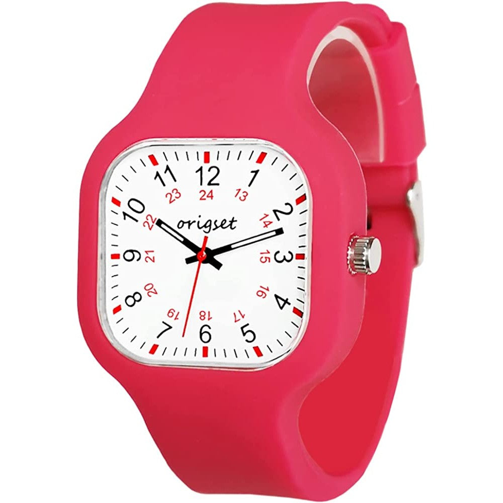 Origset Women Watch Square 24 Hour with 3-Hand Sweeping Easy to Read Time for Nurse Medical Students Teachers Doctors Colorful Water Proof Large Numbers Face and Strap Interchangeable | Multiple Colors and Sizes - RW