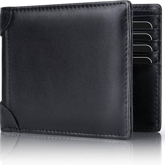 Mens Wallet RFID Genuine Leather Slim Bifold Wallets For Men Removable ID Windows 11 Cards Holders Gift Box | Multiple Colors - B