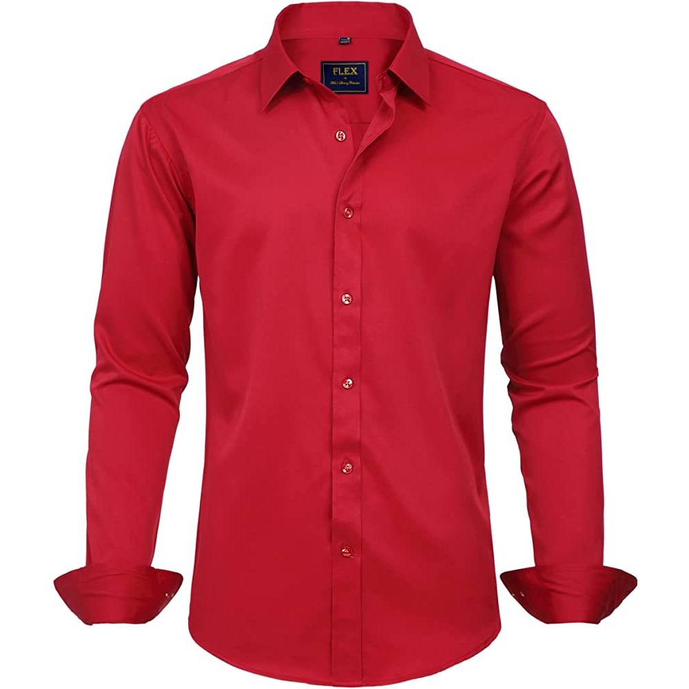 J.Ver Men's Dress Shirts Solid Long Sleeve Stretch Wrinkle-Free Formal Shirt Business Casual Button Down Shirts | Multiple Colors - BRE