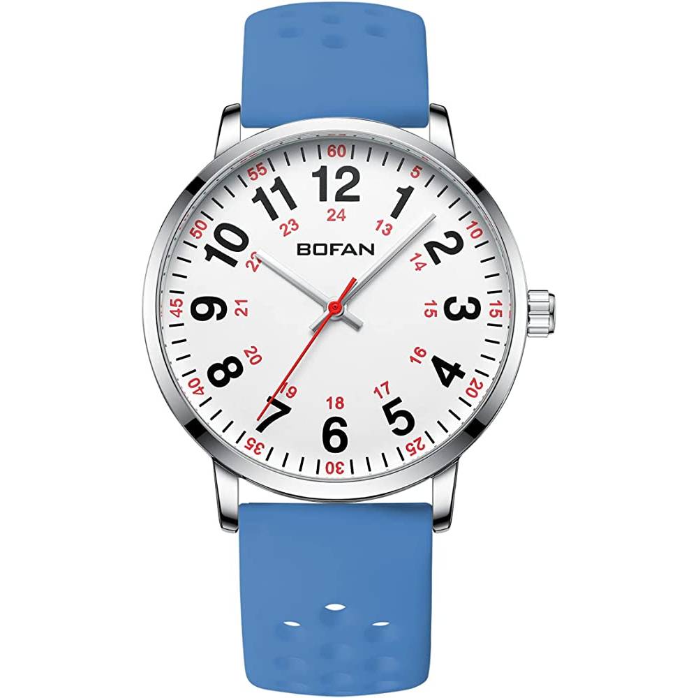 BOFAN Nurse Watch for Nurse,Medical Professionals,Students,Doctors with Various Medical Scrub Colors,Easy to Read Dial,Second Hand and 24 Hour,Soft and Breathable Silicone Band,Water Resistant. - WB