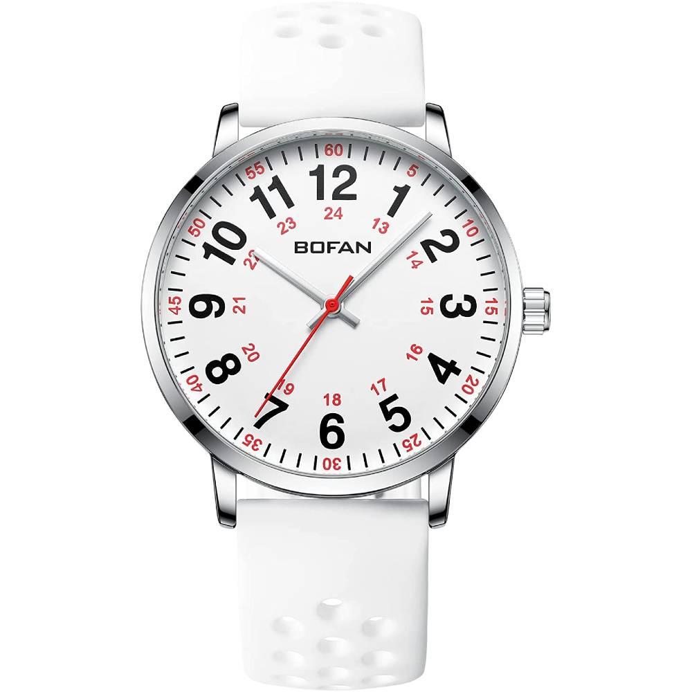 BOFAN Nurse Watch for Nurse,Medical Professionals,Students,Doctors with Various Medical Scrub Colors,Easy to Read Dial,Second Hand and 24 Hour,Soft and Breathable Silicone Band,Water Resistant. - WW