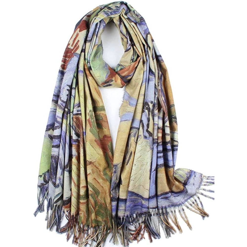 Soft Cashmere Feel Scarf For Women Elegant Art Print Winter Warm Scarves Large Shawl Wrap Monet Klimt Van Gogh Gifts | Multiple Colors - C32