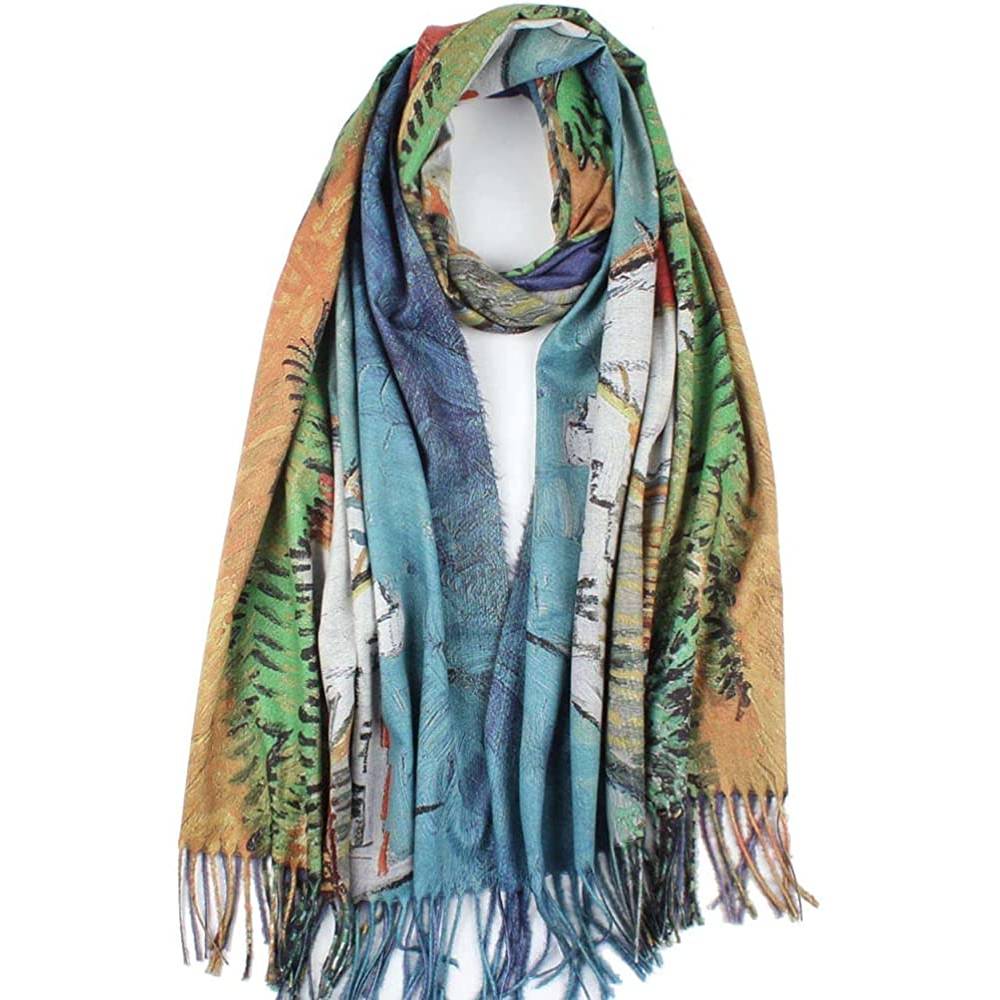 Soft Cashmere Feel Scarf For Women Elegant Art Print Winter Warm Scarves Large Shawl Wrap Monet Klimt Van Gogh Gifts | Multiple Colors - C35