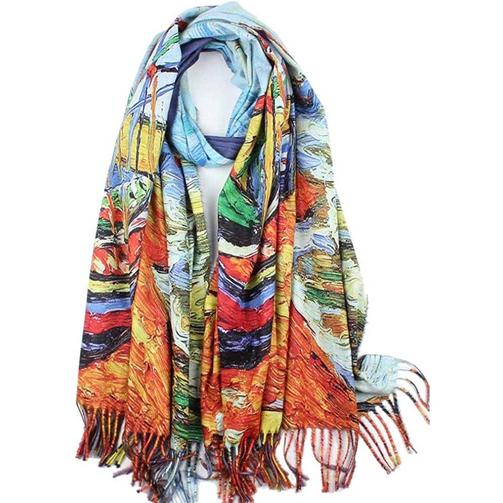Soft Cashmere Feel Scarf For Women Elegant Art Print Winter Warm Scarves Large Shawl Wrap Monet Klimt Van Gogh Gifts | Multiple Colors - C30