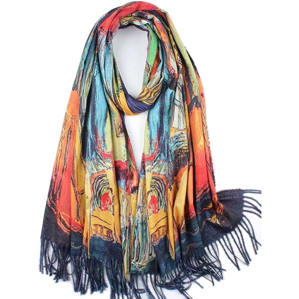 Soft Cashmere Feel Scarf For Women Elegant Art Print Winter Warm Scarves Large Shawl Wrap Monet Klimt Van Gogh Gifts | Multiple Colors - C34