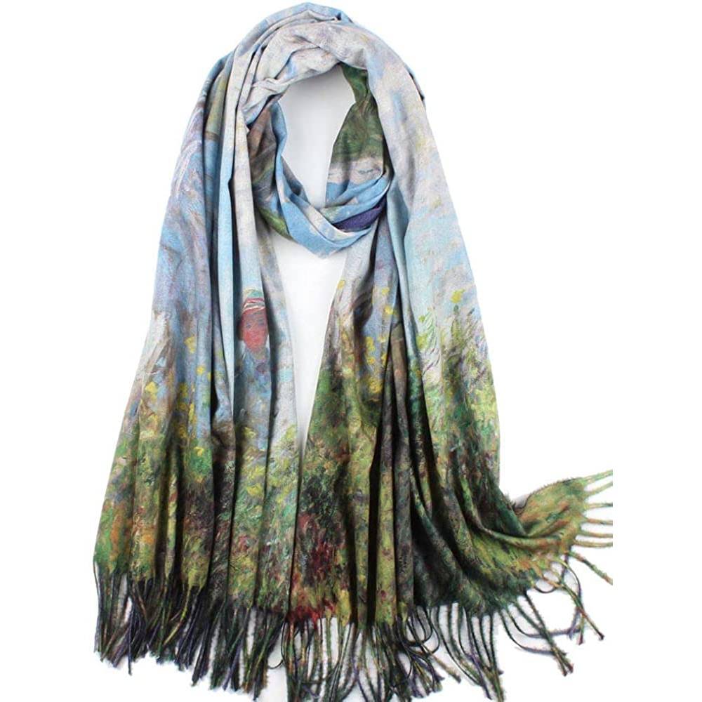 Soft Cashmere Feel Scarf For Women Elegant Art Print Winter Warm Scarves Large Shawl Wrap Monet Klimt Van Gogh Gifts | Multiple Colors - C29