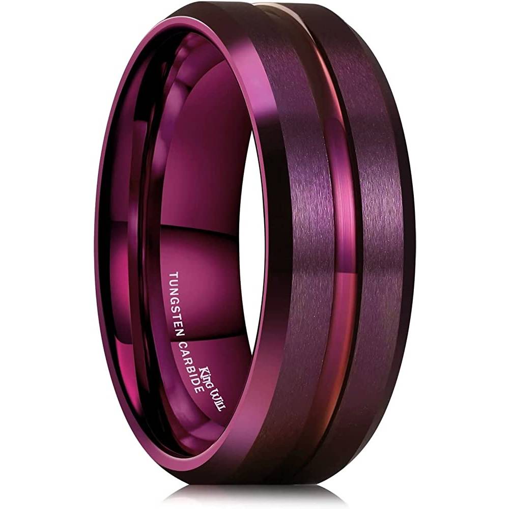 King Will Classic 8mm Tungsten Carbide Wedding Band Ring for Men Grooved Center Comfort Fit Black/Silver/Gold/Blue | Multiple Colors - R