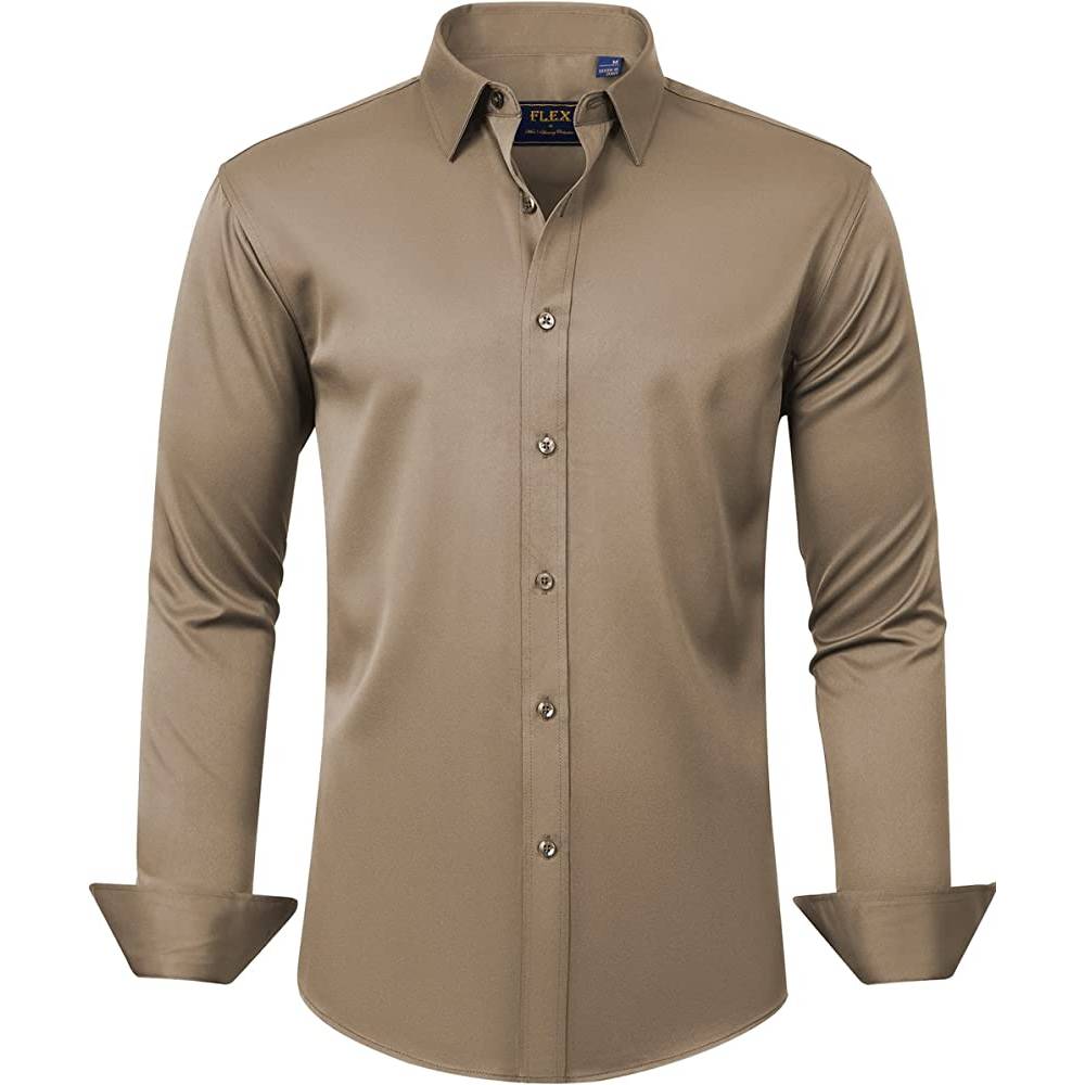 J.Ver Men's Dress Shirts Solid Long Sleeve Stretch Wrinkle-Free Formal Shirt Business Casual Button Down Shirts | Multiple Colors - KH