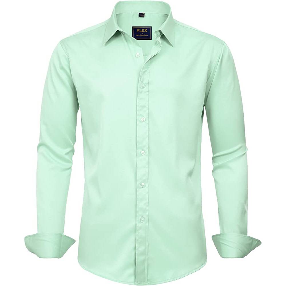 J.Ver Men's Dress Shirts Solid Long Sleeve Stretch Wrinkle-Free Formal Shirt Business Casual Button Down Shirts | Multiple Colors - LGR