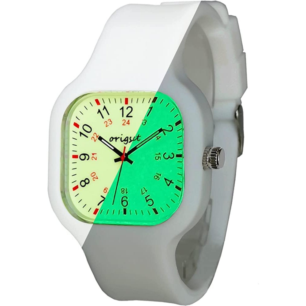Origset Women Watch Square 24 Hour with 3-Hand Sweeping Easy to Read Time for Nurse Medical Students Teachers Doctors Colorful Water Proof Large Numbers Face and Strap Interchangeable | Multiple Colors and Sizes - WG