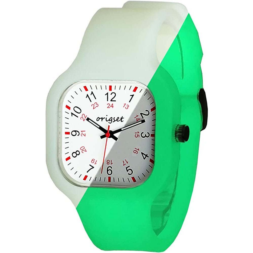 Origset Women Watch Square 24 Hour with 3-Hand Sweeping Easy to Read Time for Nurse Medical Students Teachers Doctors Colorful Water Proof Large Numbers Face and Strap Interchangeable | Multiple Colors and Sizes - GW