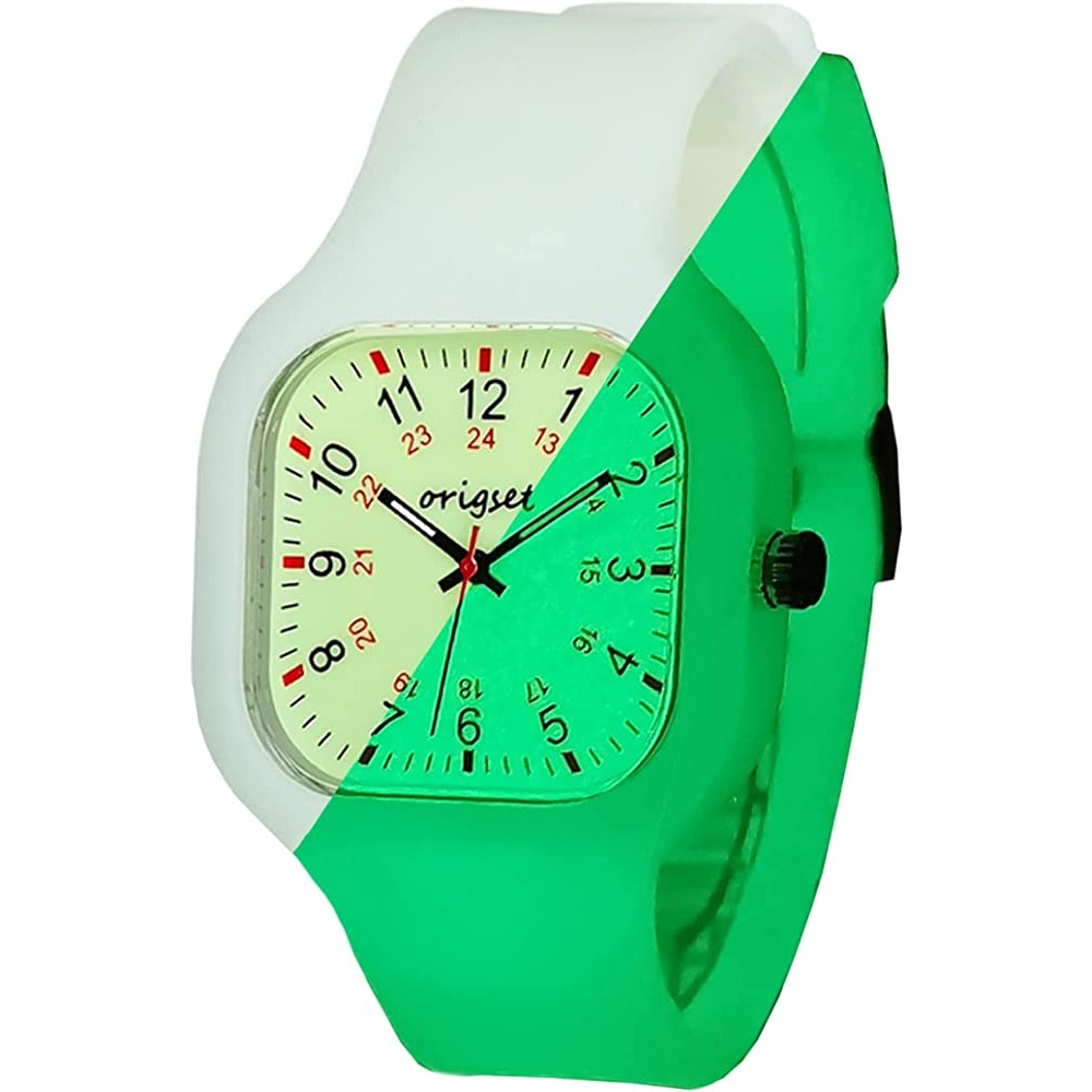Origset Women Watch Square 24 Hour with 3-Hand Sweeping Easy to Read Time for Nurse Medical Students Teachers Doctors Colorful Water Proof Large Numbers Face and Strap Interchangeable | Multiple Colors and Sizes - GDFWS