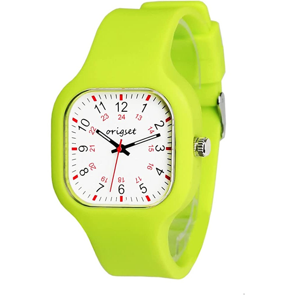 Origset Women Watch Square 24 Hour with 3-Hand Sweeping Easy to Read Time for Nurse Medical Students Teachers Doctors Colorful Water Proof Large Numbers Face and Strap Interchangeable | Multiple Colors and Sizes - LBW
