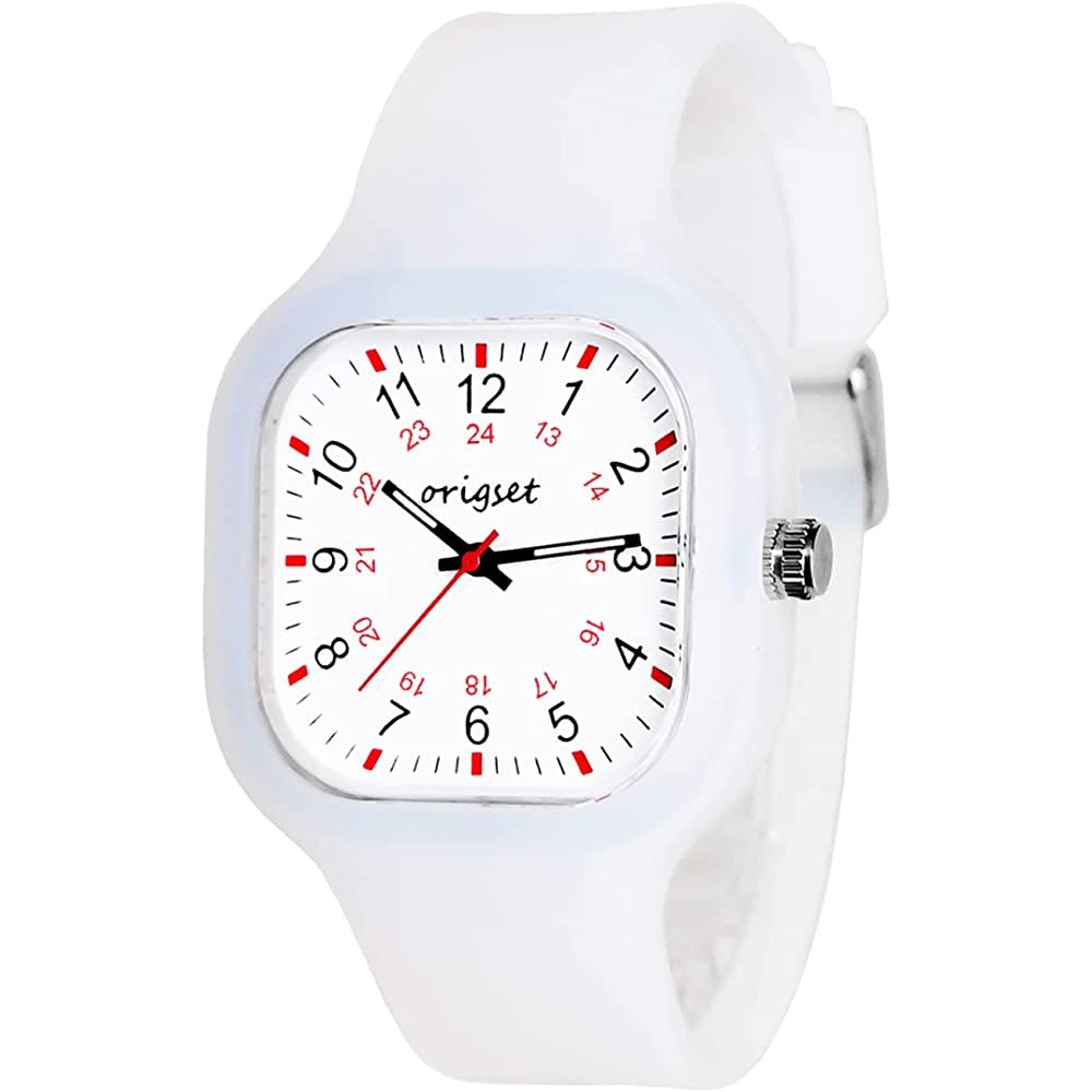 Origset Women Watch Square 24 Hour with 3-Hand Sweeping Easy to Read Time for Nurse Medical Students Teachers Doctors Colorful Water Proof Large Numbers Face and Strap Interchangeable | Multiple Colors and Sizes - WS