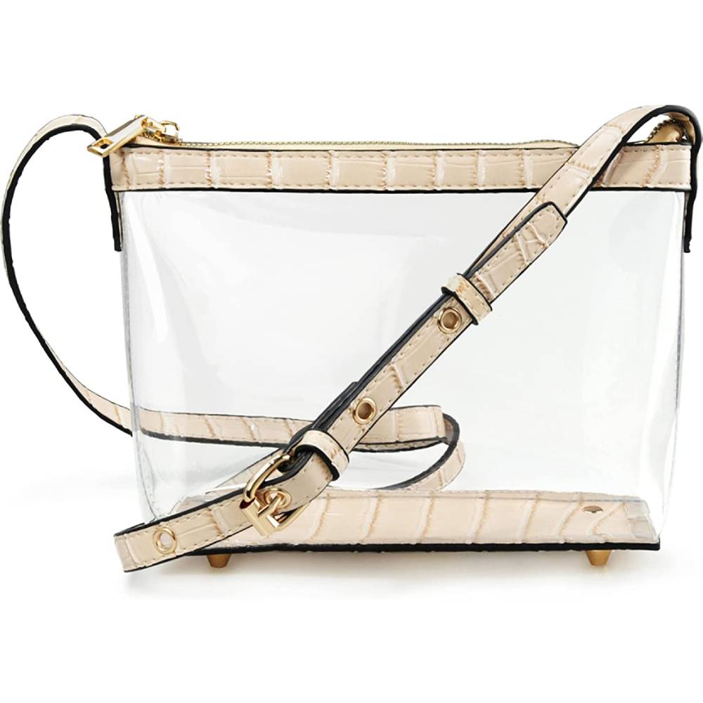 Clear Zipper Cross Body Bag with Vegan Leather Trim | Multiple Colors - NC
