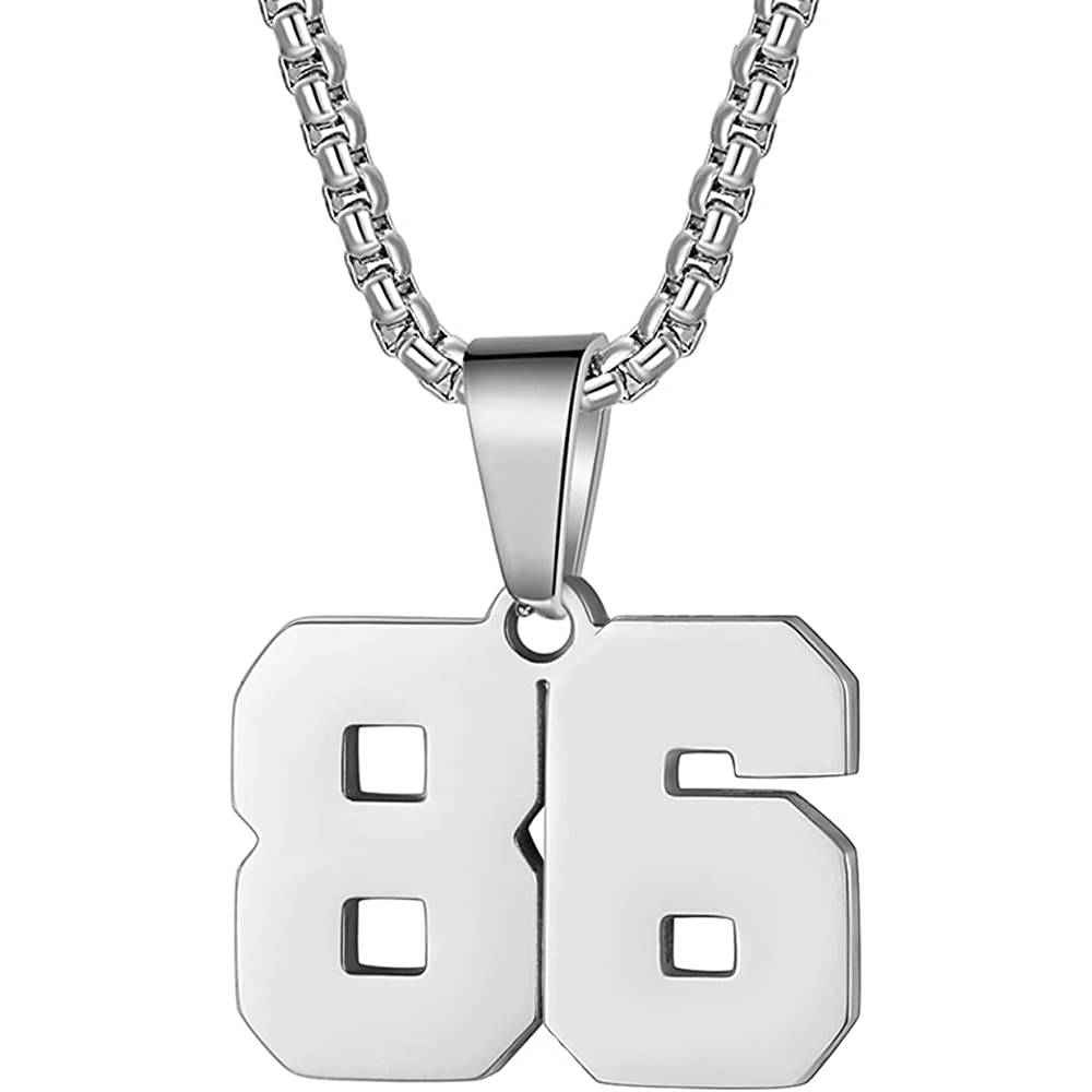 Number Necklaces Personalized Necklaces 18K Gold Plated Initial Number Pendant Stainless Steel Chain Sports Necklaces for Men Women | Multiple Colors - S