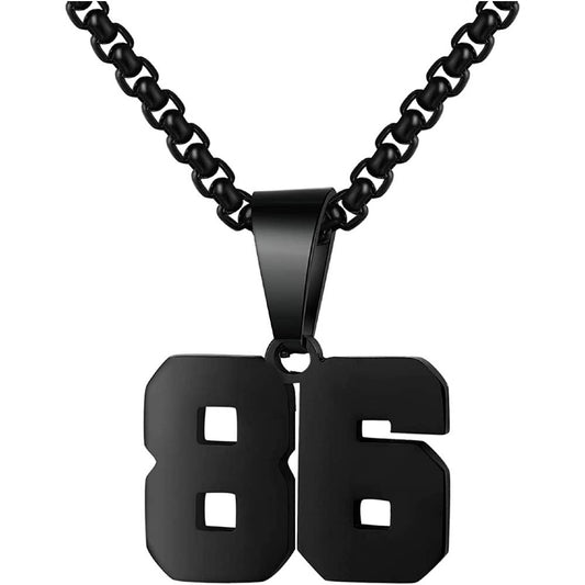 Number Necklaces Personalized Necklaces 18K Gold Plated Initial Number Pendant Stainless Steel Chain Sports Necklaces for Men Women | Multiple Colors - B