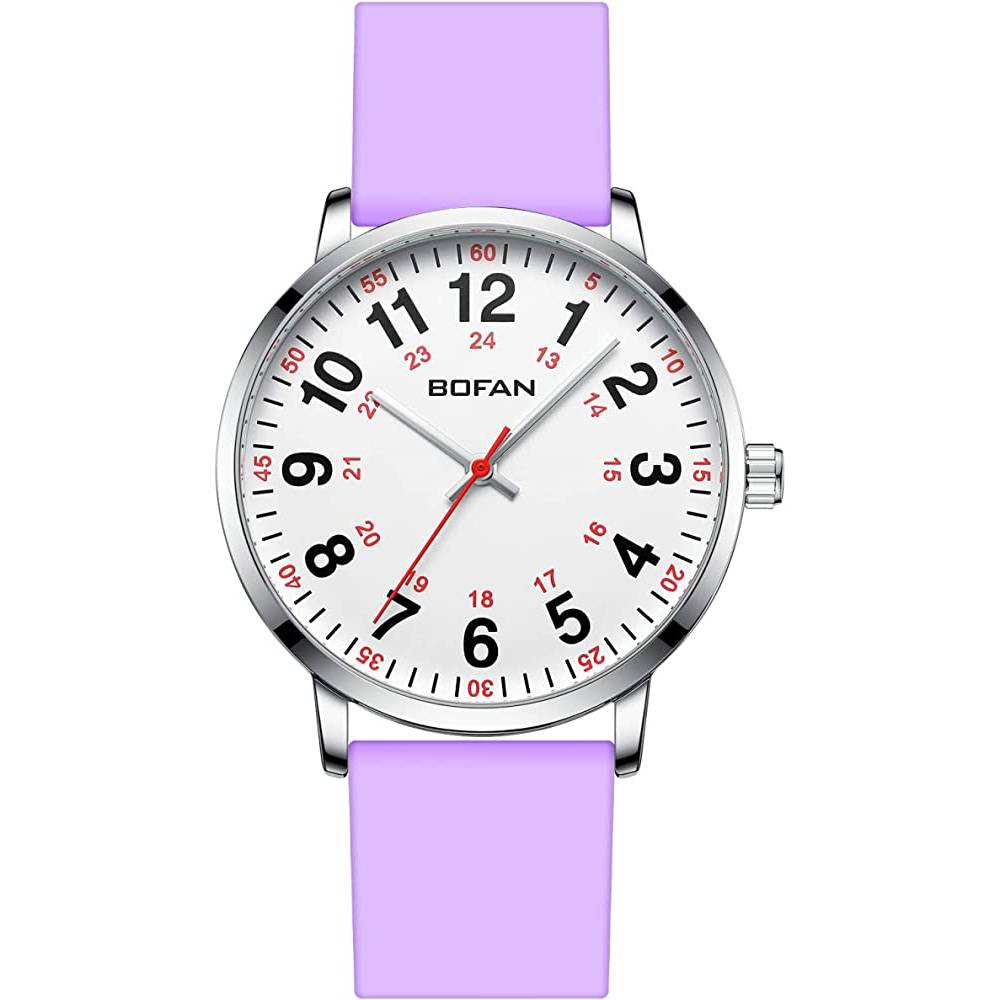 BOFAN Nurse Watch for Nurse,Medical Professionals,Students,Doctors with Various Medical Scrub Colors,Easy to Read Dial,Second Hand and 24 Hour,Soft and Breathable Silicone Band,Water Resistant. - WLPU